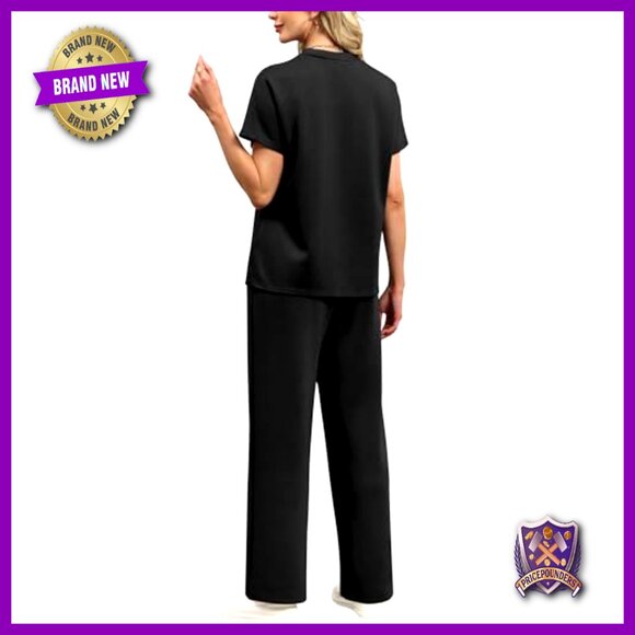 Women's Side Slit Lounge Set Wide Leg Tracksuit Mock Neck 2 Piece S-3XL - Picture 5 of 7